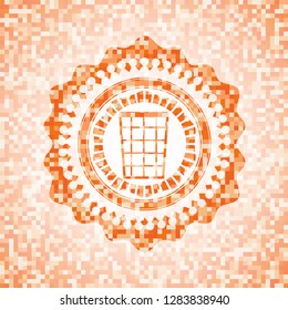 wastepaper basket icon inside orange tile background illustration. Square geometric mosaic seamless pattern with emblem inside.