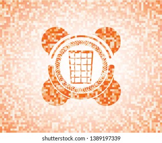 wastepaper basket icon inside orange tile background illustration. Square geometric mosaic seamless pattern with emblem inside.