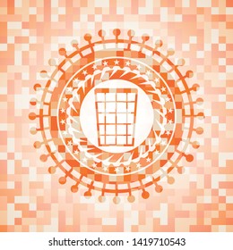 wastepaper basket icon inside orange tile background illustration. Square geometric mosaic seamless pattern with emblem inside.