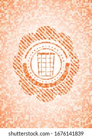 wastepaper basket icon inside orange mosaic emblem with background