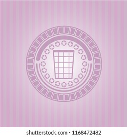 wastepaper basket icon inside pink icon or emblem