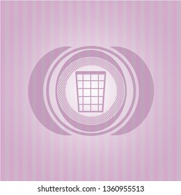 wastepaper basket icon inside pink emblem. Vintage.