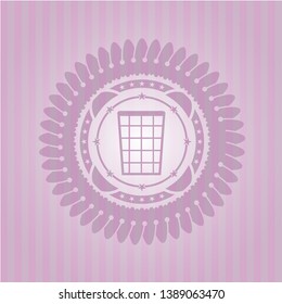 wastepaper basket icon inside pink icon or emblem