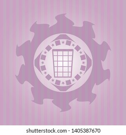 wastepaper basket icon inside pink emblem