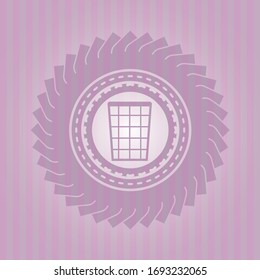 wastepaper basket icon inside pink emblem. Retro. Concept design. 