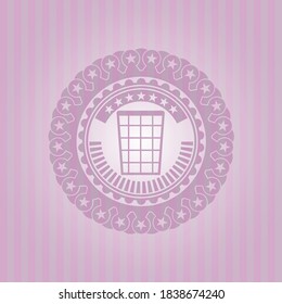 wastepaper basket icon inside pink icon or emblem. Concept design. 