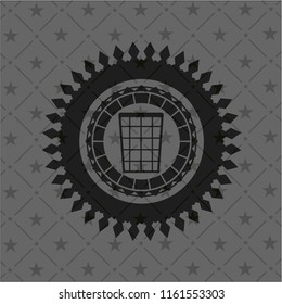 wastepaper basket icon inside realistic black emblem