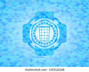 wastepaper basket icon inside realistic sky blue emblem. Mosaic background