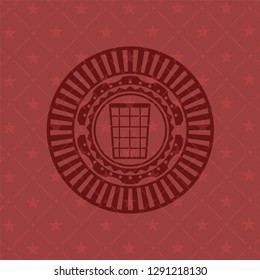 wastepaper basket icon inside realistic red emblem