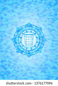 wastepaper basket icon inside realistic sky blue mosaic emblem