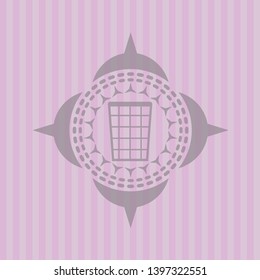 wastepaper basket icon inside realistic pink emblem