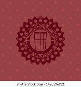 wastepaper basket icon inside realistic red emblem