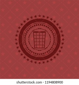 wastepaper basket icon inside red emblem. Vintage.
