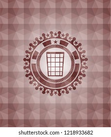 wastepaper basket icon inside red seamless geometric emblem.