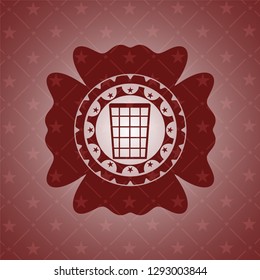 wastepaper basket icon inside red emblem. Retro