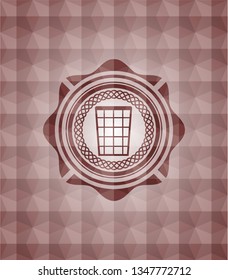 wastepaper basket icon inside red seamless geometric emblem.