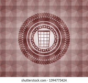 wastepaper basket icon inside red seamless geometric emblem.