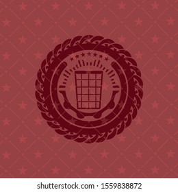 wastepaper basket icon inside red emblem. Vintage.