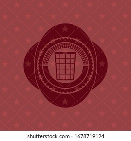 icono de la cesta de papel despilfarrador dentro del emblema rojo. Vintage.