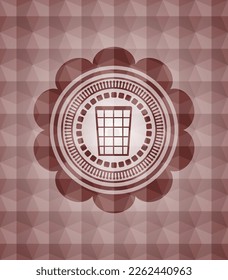 wastepaper basket icon inside red seamless polygonal badge. 