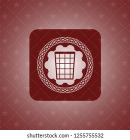 wastepaper basket icon inside retro red emblem