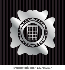 wastepaper basket icon inside silvery shiny badge