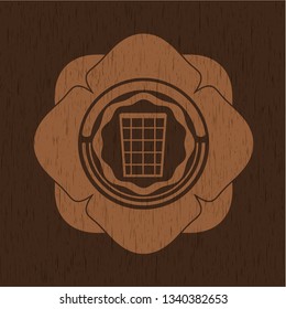 wastepaper basket icon inside vintage wooden emblem