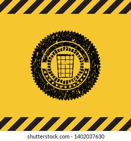 wastepaper basket icon inside warning sign, black grunge emblem. Vector Illustration. Detailed.