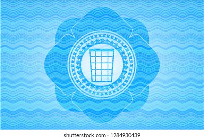 wastepaper basket icon inside water style emblem.