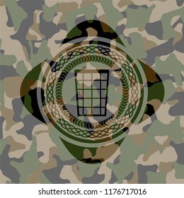 wastepaper basket icon on camouflaged pattern