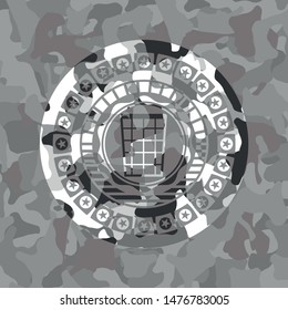 wastepaper basket icon on grey camouflaged texture