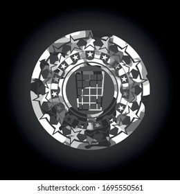 wastepaper basket icon on grey camouflaged pattern