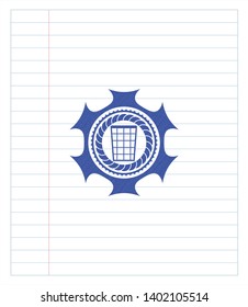 wastepaper basket icon pen effect. Blue ink. Vector Illustration. Detailed.