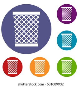 Wastepaper basket icons set in flat circle red, blue and green color for web