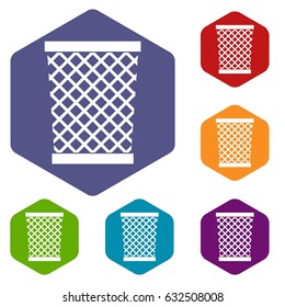 Wastepaper basket icons set hexagon isolated vector illustration
