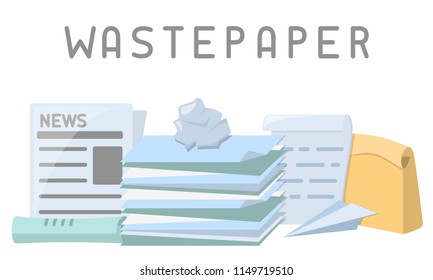 Wastepaper vector illustration. Flat style. EPS 10