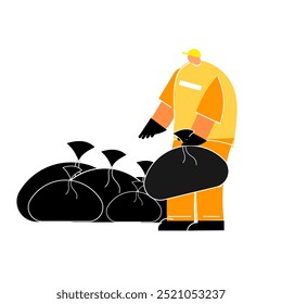 Wastes collection jobs cartoon character on isolated background.