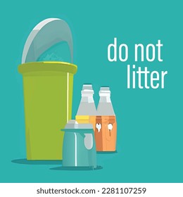 Wastes of milk bottles and food box near the trash bin. Earth Day Campaign