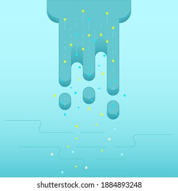 Wastewater contaminated with microbead draining into the water source. Microbead pollution concept. Vector illustration outline flat design style.
