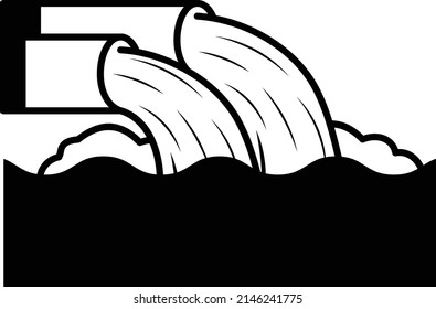 wastewater drainage vector icon design, Water Treatment and Purification Plant symbol, Environment Friendly Industry Sign,Desalination Biotechnology stock illustration, Two Sewer Pipe Pour Out Concept