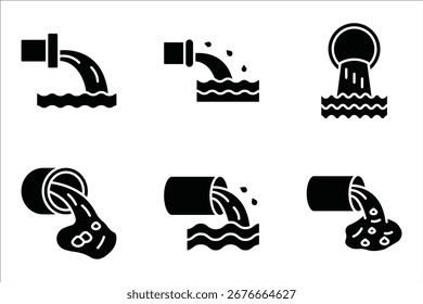 conjunto de ícones de águas residuais, ilustração plana de ícone vetorial em fundo branco.