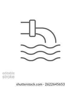 Wastewater icon. Simple outline style. Waste water, effluent, drainage, sewer, sewage, industry, pipe, pollution, environment concept. Thin line symbol. Vector illustration isolated. Editable stroke.