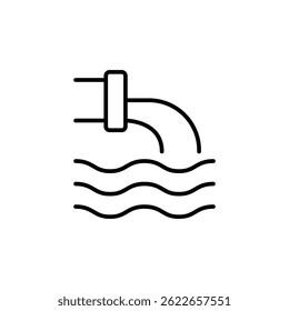 Ícone de esgoto. Estilo de contorno simples. Águas residuais, efluentes, drenagem, esgoto, esgoto, indústria, tubulação, poluição, conceito de ambiente. Símbolo de linha fina. Ilustração vetorial isolada.