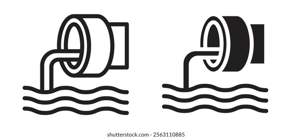 Wastewater icons in black line and filled versions