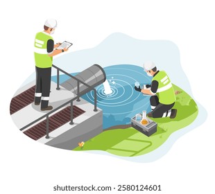 Wastewater quality from industry testing and inspection concept isometric isolated illustration