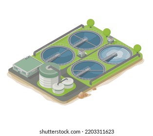 Wastewater Treatment Process Isometric Top View