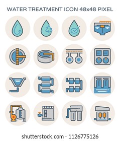 Wastewater Treatment Process Plant, That Removes Contaminants And Undesirable Components To Improves The Quality Of Water Appropriate For End-use Such As Drinking Or Water Supply, 48x48 Pixel Icon.