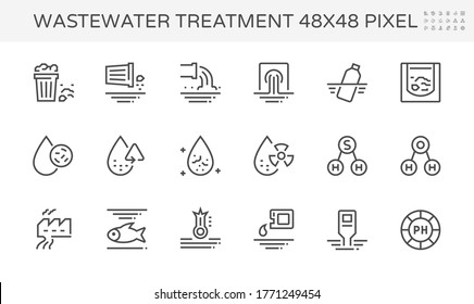 Wastewater and water treatment vector icon set, 48x48 pixel perfect  and editable stroke.