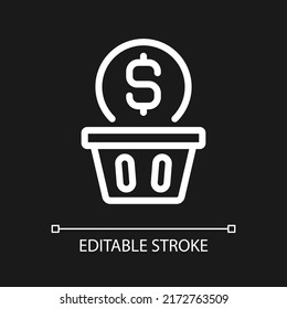 Wasting Money Pixel Perfect White Linear Icon For Dark Theme. Spending Cash When Shopping. Impulsive Shopper. Thin Line Illustration. Isolated Symbol For Night Mode. Editable Stroke. Arial Font Used