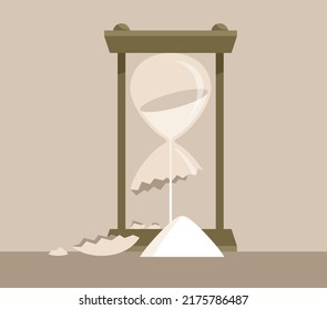 Wasting time conceptual illustration - broken hourglass metaphor 